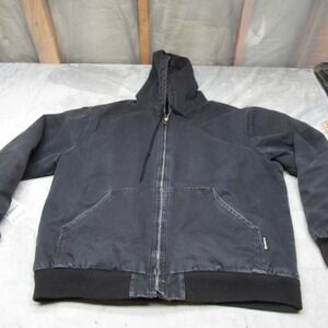 Wolverine Jacket Mens XXL Black Canvas Quilt Lined Hooded Full Zip Work Chore